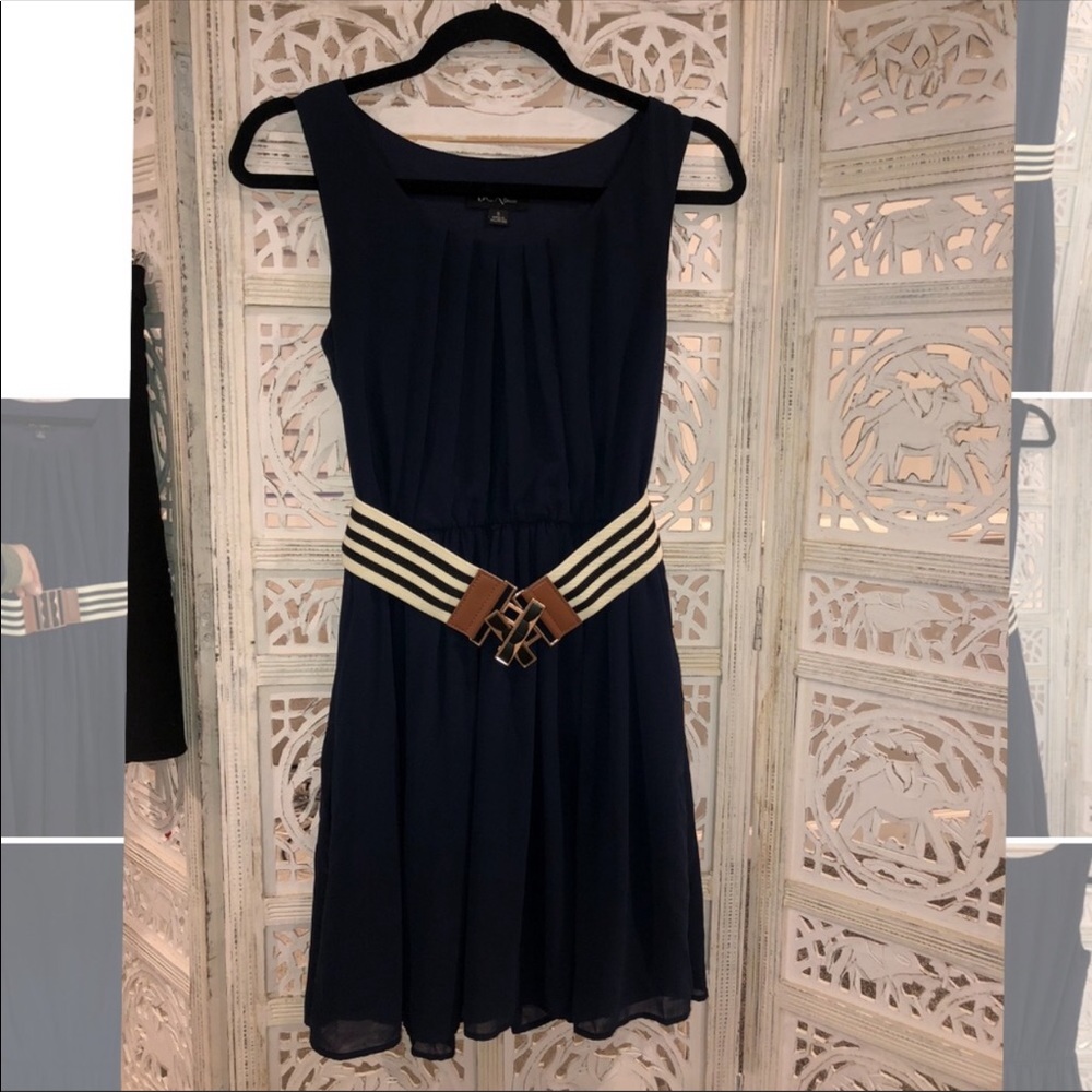 Navy blue chiffon dress w/ belt